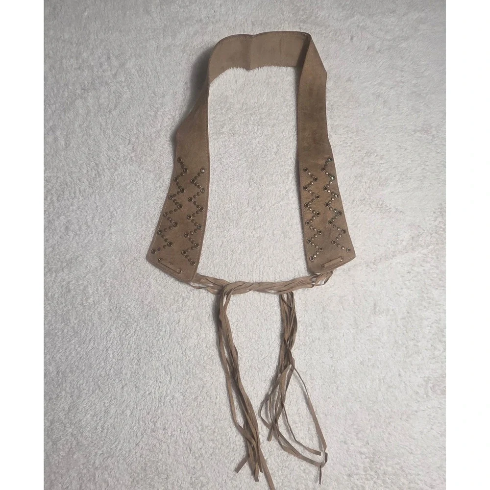Unbranded Leather Wrap‎ Belt M/L Tan  Studded Fringe Boho Festival Western Tie